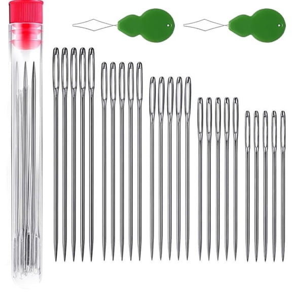 25Pcs Large Eye Sewing Needles, Stainless Steel Needles, Quilting Needles for Hand Quilting, Embroidery Needles For Hand Sewing Large Eye for Elderly Users Sewing Essentials(5 Sizes)