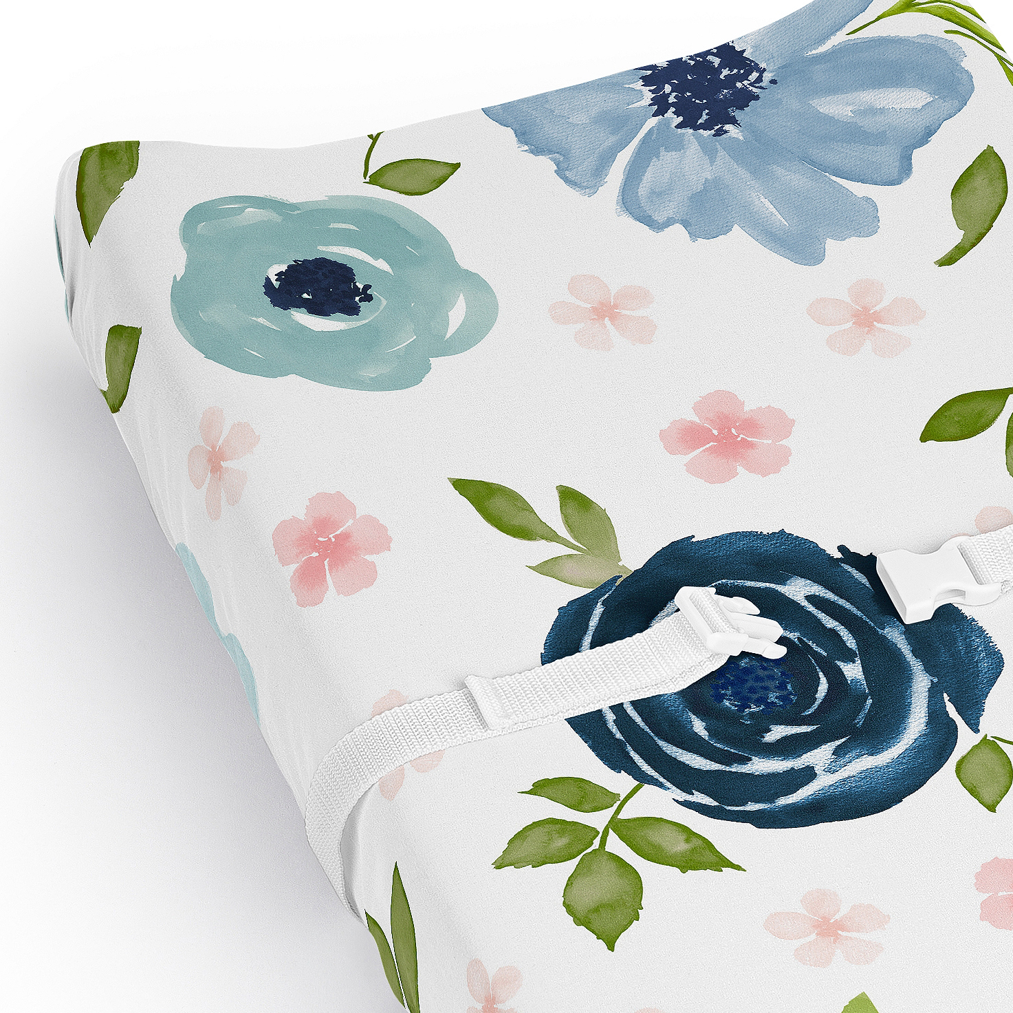 Sweet Jojo Designs Watercolor Floral Navy Blue and Pink Girl Changing Pad Cover Sheet