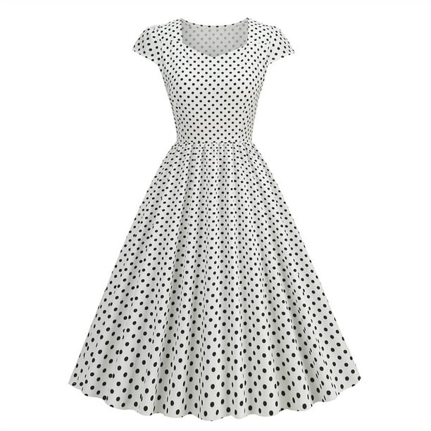 WILLBEST Vestidos con Curvas para Mujer, Vestido Informal de Fiesta con Lunares y Manga Corta de Los Años 50 para Noche, Fiesta y Graduación Chica