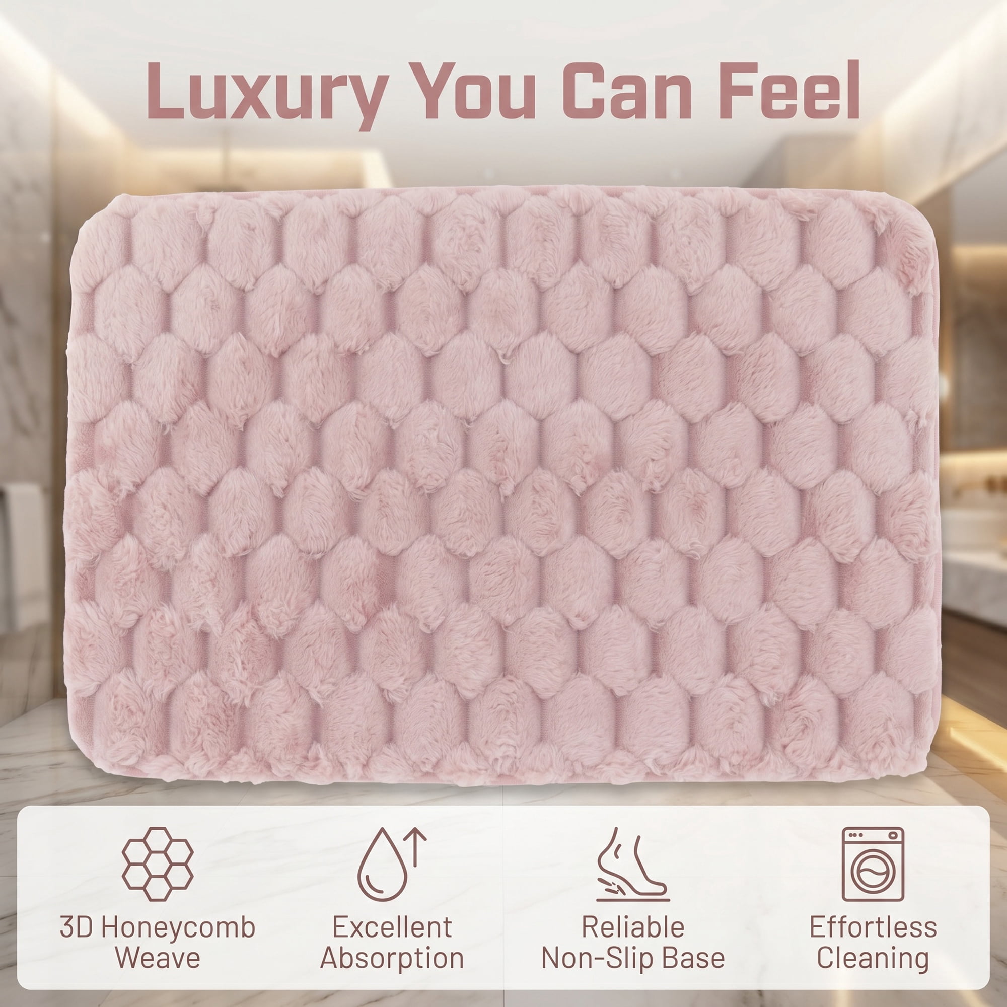 Unique Bargains Luxury Ultra Soft Absorbent Microfiber Bath Mat Non Slip Pink 24" x 16"