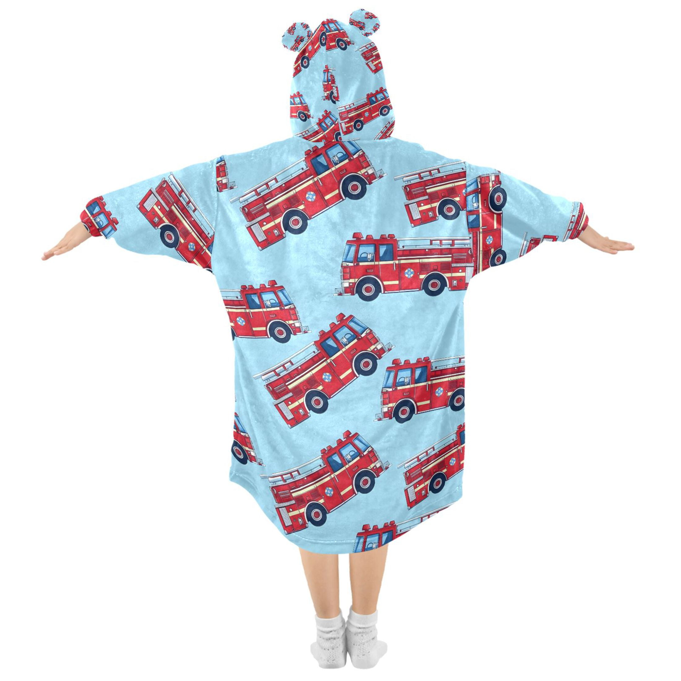 joogoo Wearable Blanket Hoodie for Cartoon Fire Trucks Oversized Sherpa Hooded 3-14 YR M