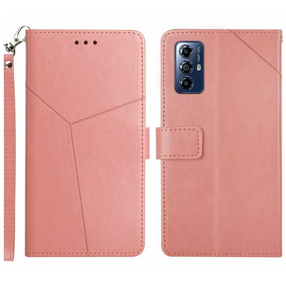 SaniMore PU Leather Wallet Case for Motorola Moto G Play (6.5" 2024), Shockproof Buffer Wrist Strap[Romoveable] Kickstand Card Slots Cash Pocket Anti-scratch Full-protective Shell, Rosegold