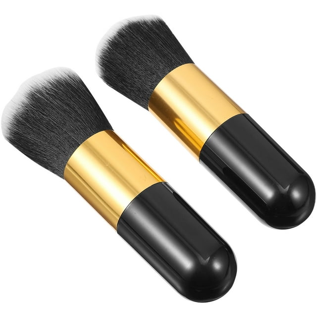CRAFTHROU 2Ud De Brochas De Maquillaje Con Sintéticas Suaves Para Base Y Rubor Color Negro