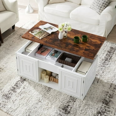 MARNUR 48" Lift Top Coffee Table with Storage, Rustic Wood, Farmhouse Center Table for Living Room, Rectangle