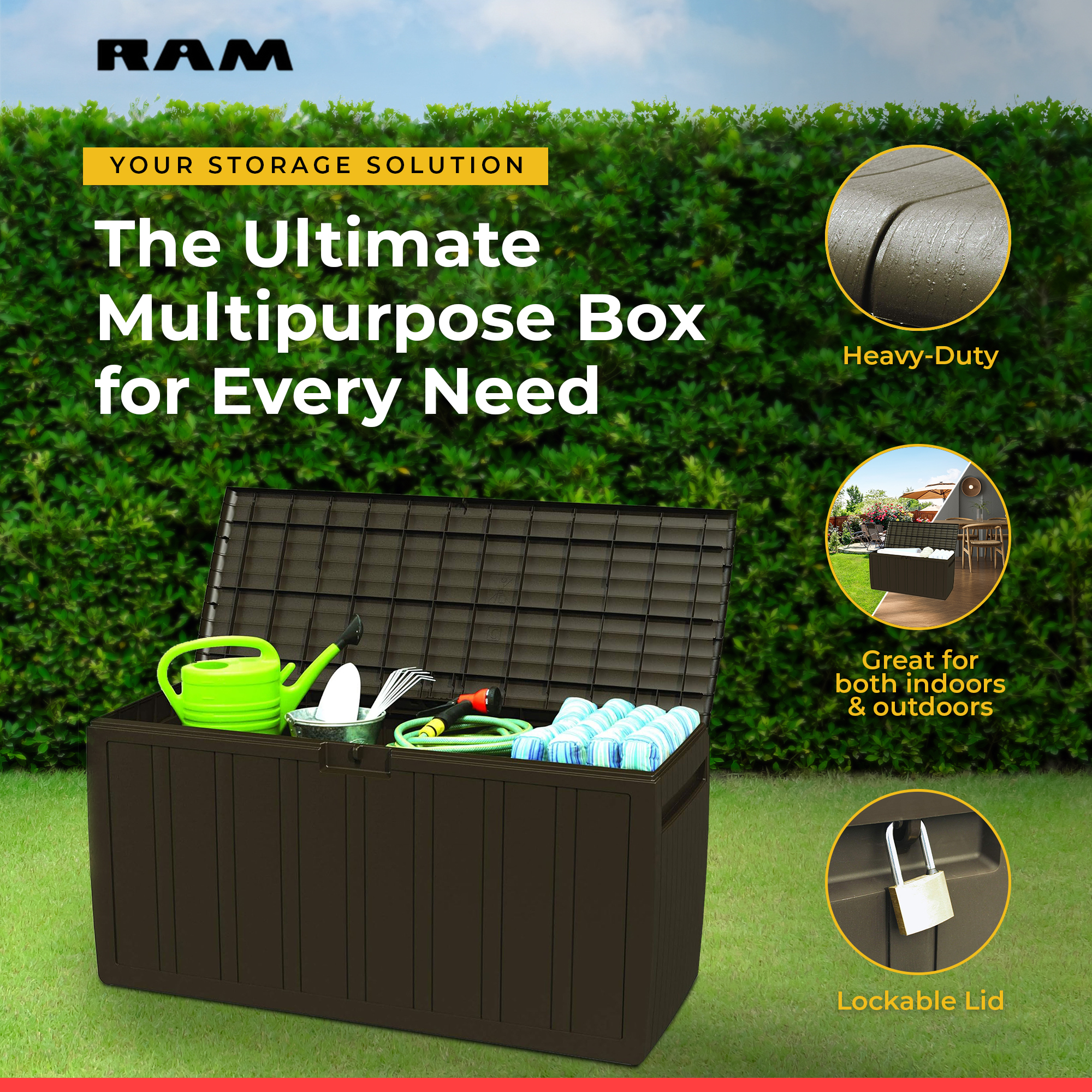 Ram Quality Products 71 Gallon Outdoor Backyard Patio Storage Deck Box - image 2 of 11