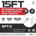 thumbnail image 2 of Iron Forge Cable 15 ft 3 Outlet White Extension Cord with Foot Switch - 16/2 SJTW 2 Prong Indoor Extension Cord with Multiple Outlets, 2 of 6