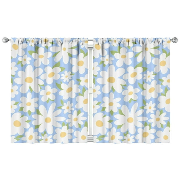 Rustic Daisy and Wildflowers Kitchen Curtains 2 PCS, Country Daisy Farm Theme Semi-Sheer Tier Curtains, 42x54 Inch Rod Pocket Window Treatment