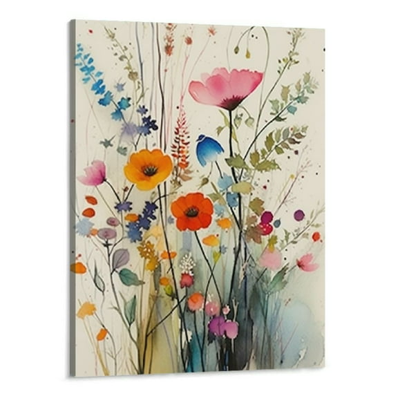 Shiartex  Framed Colorful Wildflower Canvas Wall Art Flowers Pictures Prints Flowers Printing Floral Watercolors Flower wall Decor Living Room Girls Bedroom Bathroom 16x20 Inch