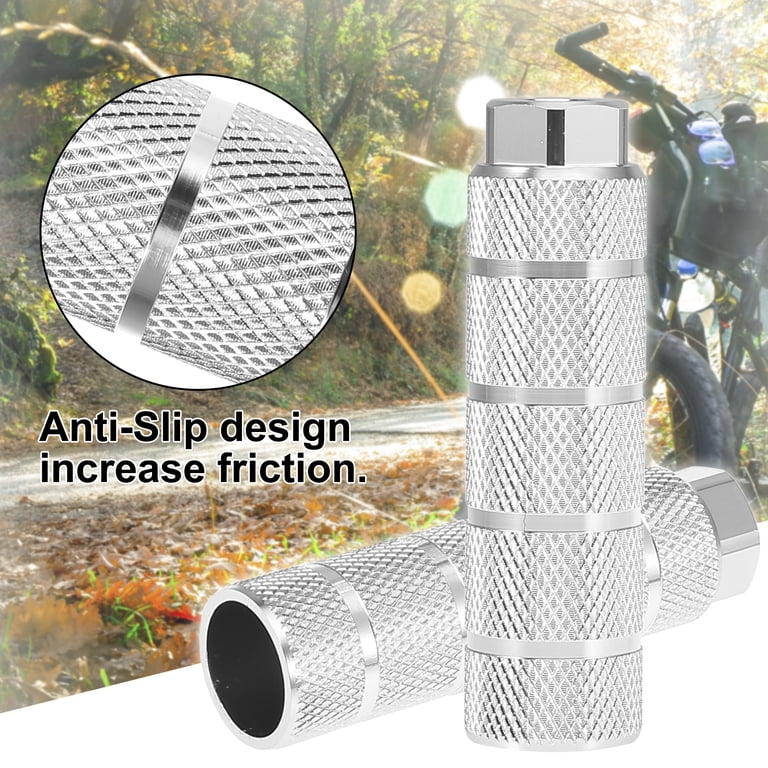 Pair Of 100x28mm Stripe BMX/MTB Foot Pegs - Aluminum Alloy, Fits 3/8" Axles, Silver