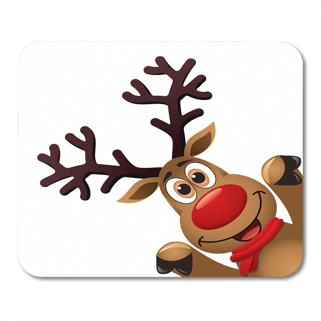SIDONKU Xmas Drawing of Funny Red Nosed Reindeer Christmas Cartoon Rudolph  Deer Scarf and Big Horns on Blank Copy Mousepad Mouse Pad Mouse Mat 9x10  inch 