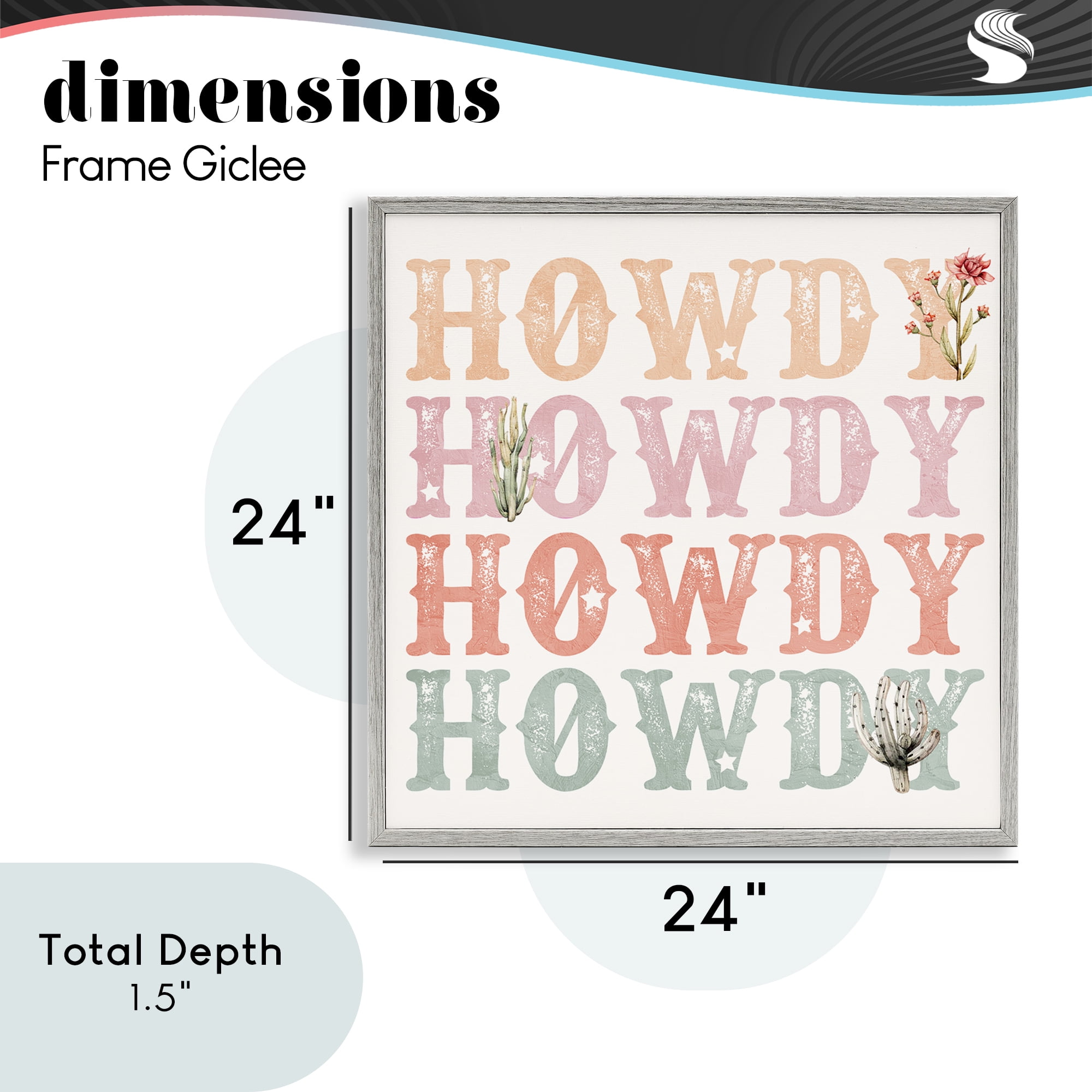 Vintage Howdy Rainbow Text Gray Framed Giclee Art, design by Kim Allen