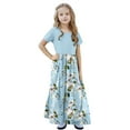 thumbnail image 4 of OGLCCG Girls Dress Short Sleeve Casual Holiday Modest Long Maxi Dress with Pockets Floral Printed Summer T-Shirt Dress for 4-14 Years, 4 of 6