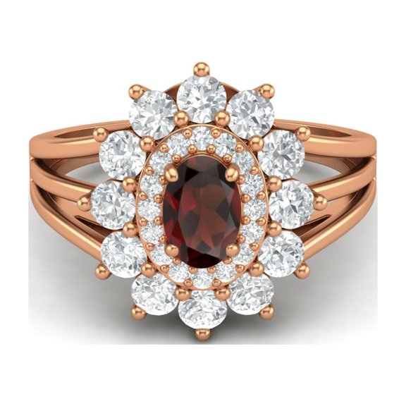 4.03 Ctw Oval Natural Garnet 925 Sterling Silver Rose Plated Solitaire Women's Valentines Day Gifts Ring