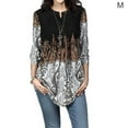 thumbnail image 1 of Femmes Chemise Bohème Imprimé T-shirt Col Rond Col Rond Blouse Top Casual, Noir, M, 1 of 5