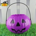 thumbnail image 3 of XEOVHV Halloween Pumpkin Buckets for Trick or Treating, Halloween Plastic Pumpkins Candy Bucket Bulk, 8.4x5.7in Portable Pail Candy Bucket with Handle Reusable Cute Bucket Treat Party (Purple), 3 of 9