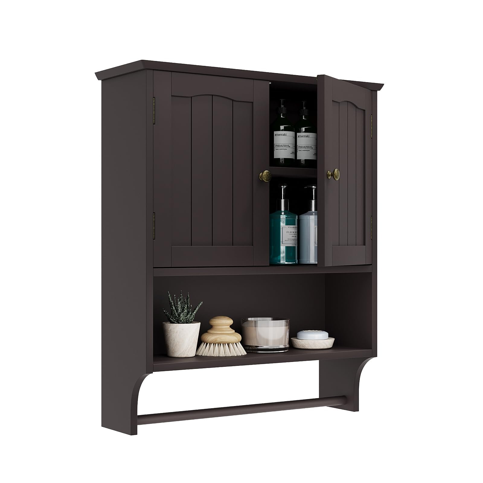 Smuxee Bathroom Storage Cabinets with Doors and Shelves,Towel Bar,over The Toilet Storage,Brown Big