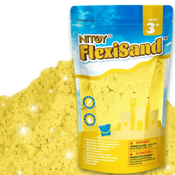 NiToy FlexiSand 2.2Lbs Play Sand, Never Dries Out-Fun for 3 Years and up Kids Bulk Refill for Sensory Sand Box Toys, Ideal for Shaping, Squeezing and Molding(Yellow)