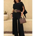 thumbnail image 3 of CHICME Women's 2 Piece Pleated Outfits Set Asymmetrical One Shoulder Tops & High Waist Wide Leg Pants Elegant Irregular Hem Matching Set Black-S, 3 of 9