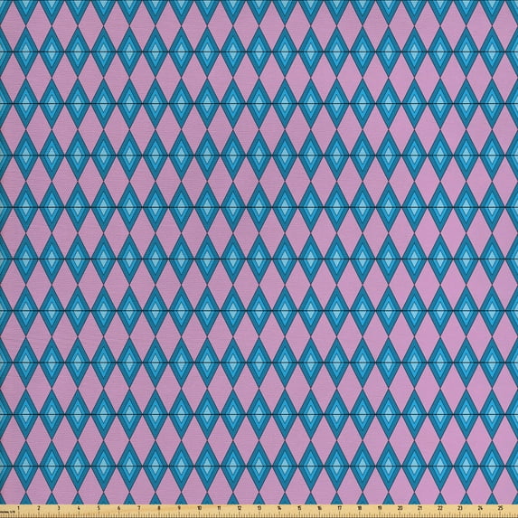 Geometric Fabric by the Yard, Bohemian Inspired Modern Symmetric Rhombuses, Decorative Upholstery Fabric for Sofas and Home Accents, Lilac Dark Turquoise by Ambesonne