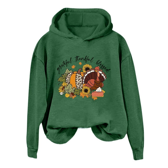 Thanksgiving Women's Printed Casual Hoodie With Pocket And Adjustable Drawstring