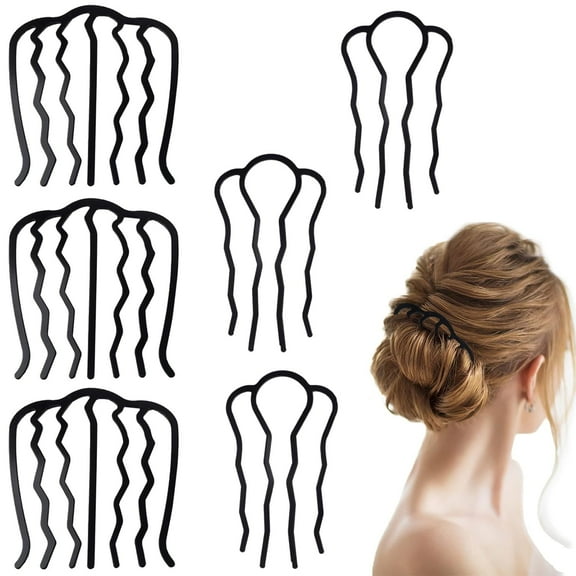 Hair Fork Clip Hair Side Combs Hair Pins for Updo Bun, 6 Pcs U Shaped Teeth Hair Sticks Forks Combs for Updo Vintage Hair Styling Tool Hair Accessories for Women Girls