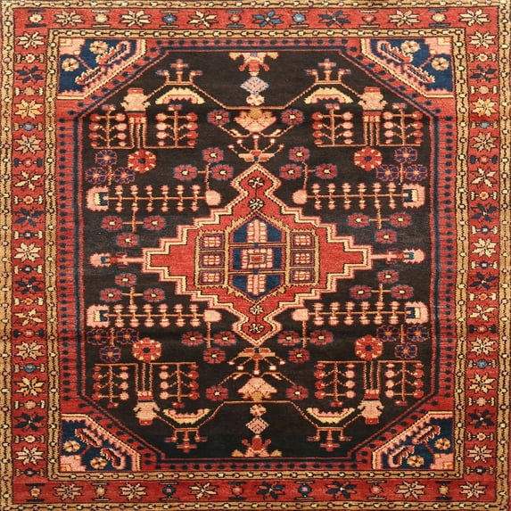 Ahgly Company Machine Washable Indoor Square Traditional Saffron Red Area Rugs, 9' Square