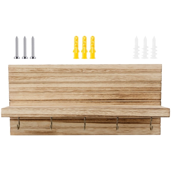 Decorative Key Holder for Wall with Shelf, Entryway Shelf with Hooks Holds Leashes, Jackets and Glasses – Sturdy Wood Keyholder Entrance Hanger with Mounting Hardware