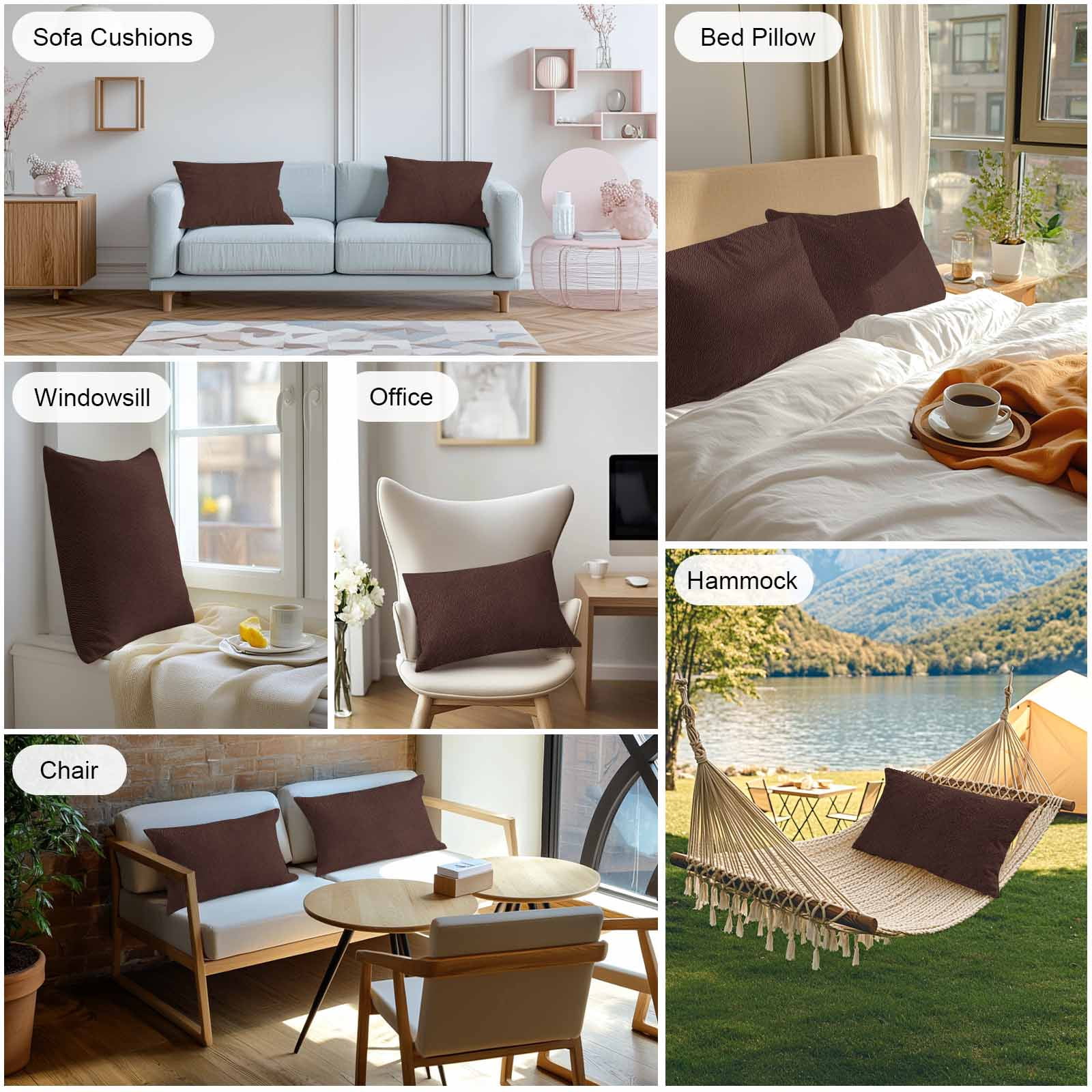 Lumbar Pillow Covers 12 x 20 Inches, Solid Brown Waterproof Throw Pillow Cover Set of 2, Vintage Minimalism Abstract Denim Pattern Decorative Rectangle Cushion Covers for Patio/Tent/Couch/Garden