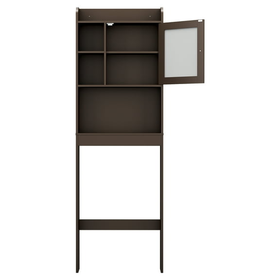 CZMDZH  The Toilet Bathroom Storage Cabinet Freestanding Wooden Bathroom Organizer with Adjustable Shelves and Glass Door