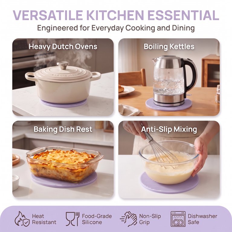 Unique Bargains Heat Resistant Silicone Trivet, Purple, 7.1x7.1 photo 2