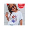 thumbnail image 1 of Independence 1pc New Summer Girl Red White Blue Stars Fireworks Short Sleeved 100% Cotton T-shirt Comfy Casual Tees For Girls, 1 of 7