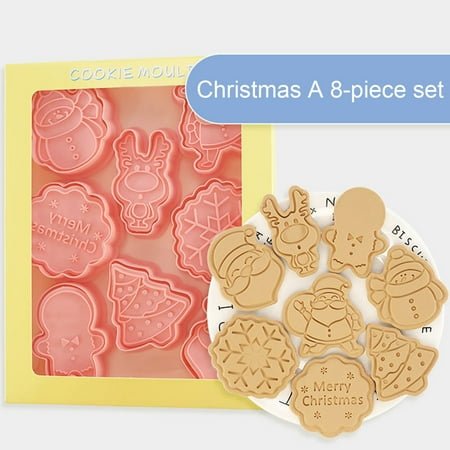 

Bcloud 8Pcs/Set Cookies Mold Xmas Elements Design Non-Stick Plastic Santa Gloves Biscuits Mould Cooking Tools
