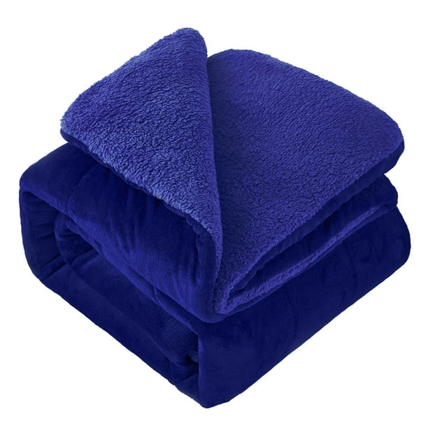 JML Sherpa Fleece Bed Blankets, Navy Thick Warm Borrego King Blanket