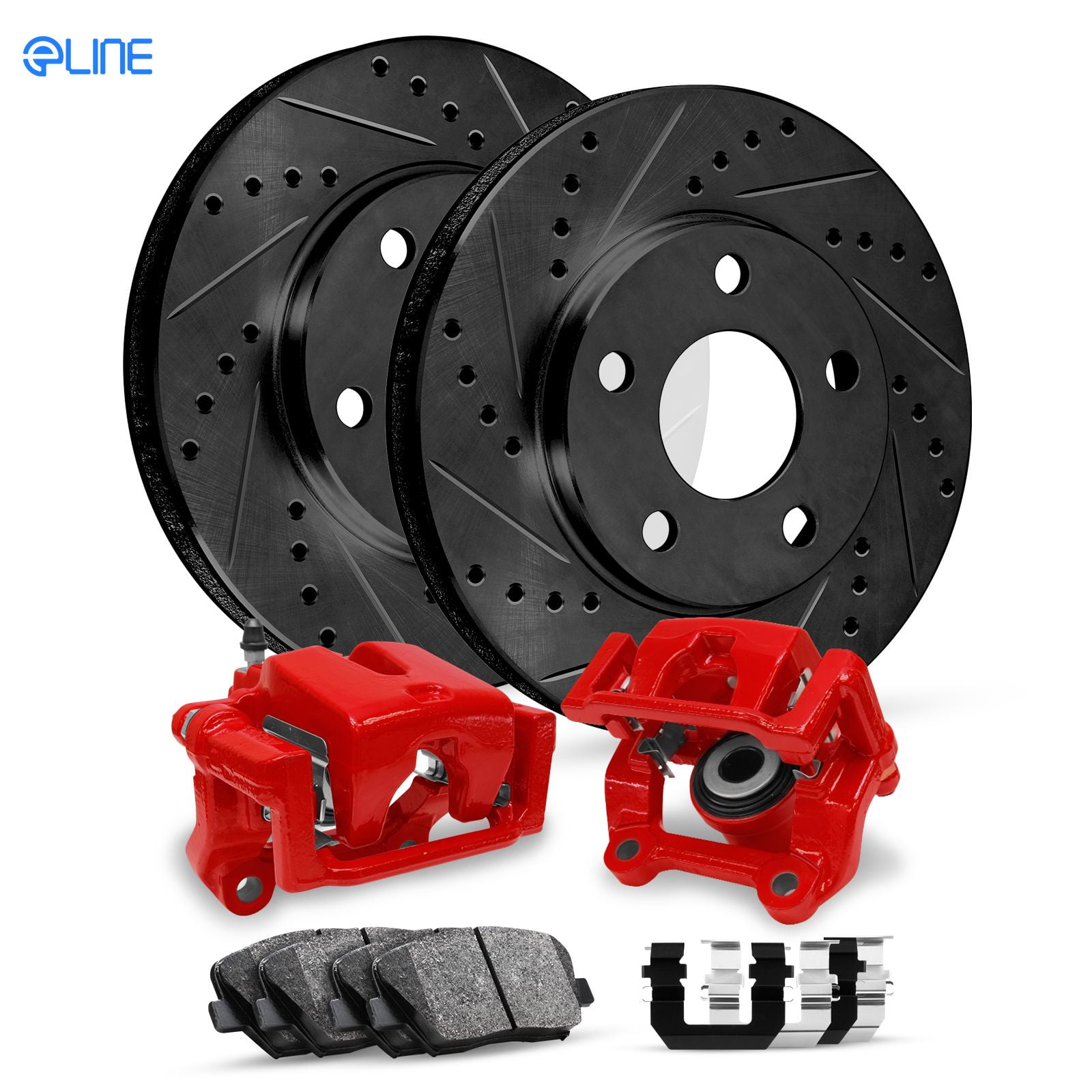 For 20172018 Nissan Titan Rear Red Calipers+Black D/S Brake Rotors