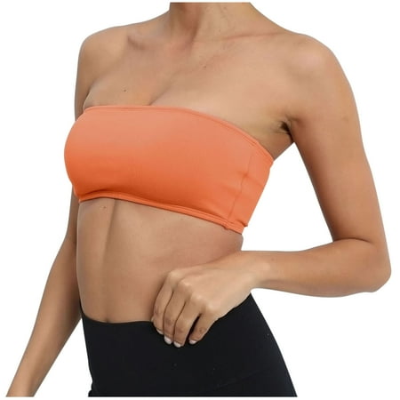 Mrat Sports Bra Swimsuit Tops Women Strapless Bra Bandeau Bra Padded Wrapped Chest Bralette Bra Seamless Sports Fitness Bra Adjustable Sports Bras for Lady S-203 Orange L