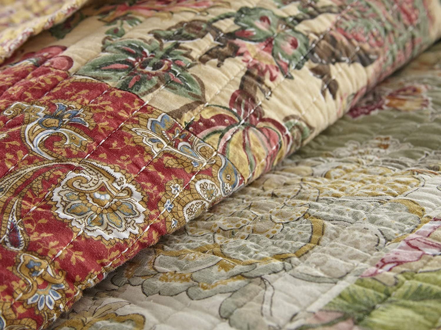 Chezmoi Collection Delaney 1-Piece Floral Patchwork Quilted Throw - Soft Breathable Vintage Washed Cotton Reversible Quilt for All Seasons. Throw Blanket