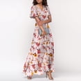 thumbnail image 6 of Ladies Short Sleeve Floral Slimming Tunics Bodycon Dresses for Juniors V Neck Chiffon Beach Lounge Bohemian Hawaiian Peplum Maxi Long Midi Fall Summer Dresses, 6 of 8