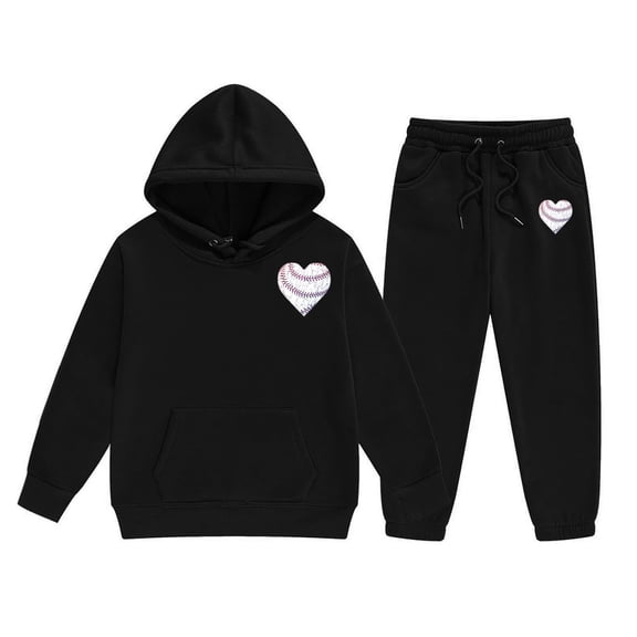 Girl's 2 Piece Pullover Sweatshirt Set Heart Baseball Print Hoodie Set Two Piece Set Long Sleeve Hoodie And Sweatpants Fashion Sweatshirts and Sweatpants 2-3 Years
