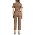 thumbnail image 3 of INSPIRE CHIC Women's Jumpsuit Short Sleeve Collared Button Down Tie Waist Cotton Cargo Jumpsuit S Coffee, 3 of 6