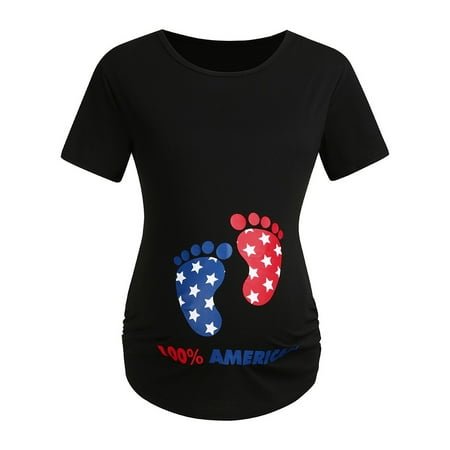 

asdoklhq Maternity Clothes for Women Clearance American Flag Short Sleeve Cartoon Stars Letter T-shirt Pregnant Tops