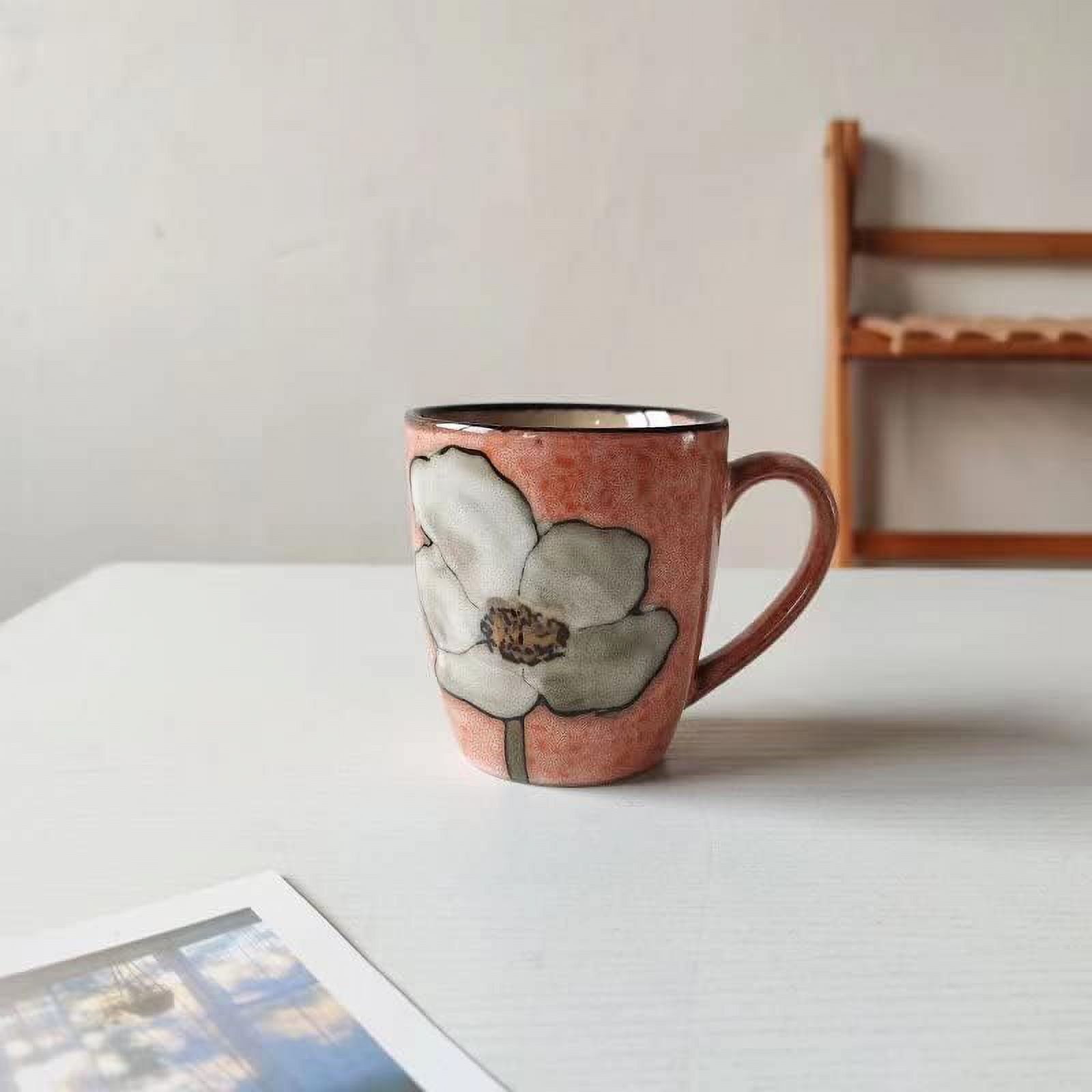 Set of 4 Floral Ceramic Coffee Mugs, 12oz - Handcrafted Kiln Glazed Mugs, Microwave & Dishwasher Safe, for Cappuccino, Tea, Latte & Espresso, Multicolor