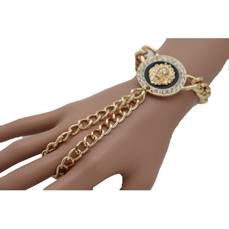 Women Bracelet Fashion Hip Hop Jewelry Gold Metal Hand Chain Hot Lion Charm Ring
