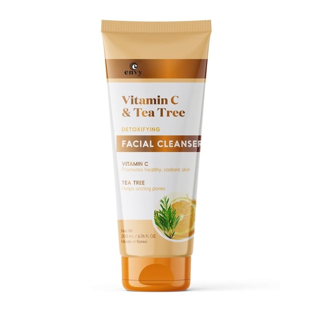 Limpiador facial Envy con vitamina C y árbol de té - Limpiador en gel refrescante para una piel radiante y equilibrada - Elimina suavemente las impurezas y el exceso de grasa - Probado por dermatólogo
