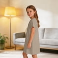 thumbnail image 4 of CCRFTGI Linen Short Sleeve Summer Dress for Child Girls Size 7 Casual A Line Swing Skater Dress Loose Fit Party Girls Clothes Fashion Dresses Khaki 3-4 Years, 4 of 9