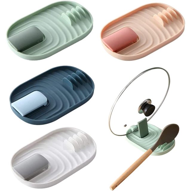 Paquete de 4 soportes plegables para tapa, soporte para cuchara con soporte para tapa para utensilios de cocina, soporte para cuchara, tapas, espátula, soporte para cuchara, pinzas, estante de almace TUNC Sencillez