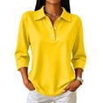 thumbnail image 2 of Polo Shirts for Women 3/4 Sleeve Dressy Button Front Collared Loose Fit Golf Daily Shirts Yellow S, 2 of 9