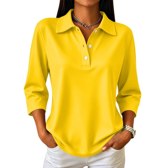 Evdexr Women's Polo Shirts 3/4 Sleeve Lapel Tees 2026 Summer Casual Business Buttons Blouses Loose Fit Solid Breathable Golf Tops 2XL