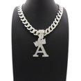 thumbnail image 3 of iJewelry2 Kings and Queens Crowned Initial Letter A Crystals Pendant Silver-tone Cuban Linked Chain Necklace, 3 of 3