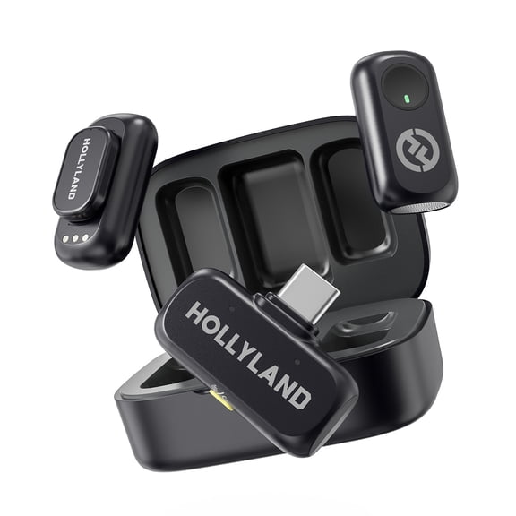 Hollyland Lark A1 Wireless Microphone for iPhone 17/16/15 & Android, 48kHz/24-bit, 3-Level Intelligent Noise Cancel, Mini Mic for YouTube, Podcast, Vlogging (Black, 2TX   USB-C RX   Charging Case)