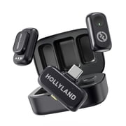 Hollyland Lark A1 Wireless Microphone for iPhone 17/16/15 & Android, 48kHz/24-bit, 3-Level Intelligent Noise Cancel, Mini Mic for YouTube, Podcast, Vlogging (Black, 2TX + USB-C RX + Charging Case)